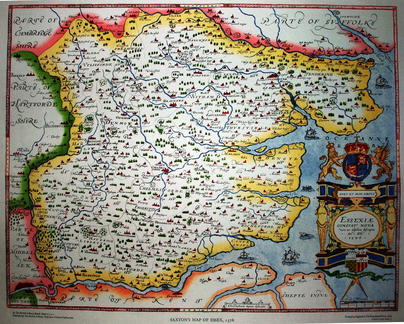 Saxton's 1576 map of Essex - the first county map of Essex.